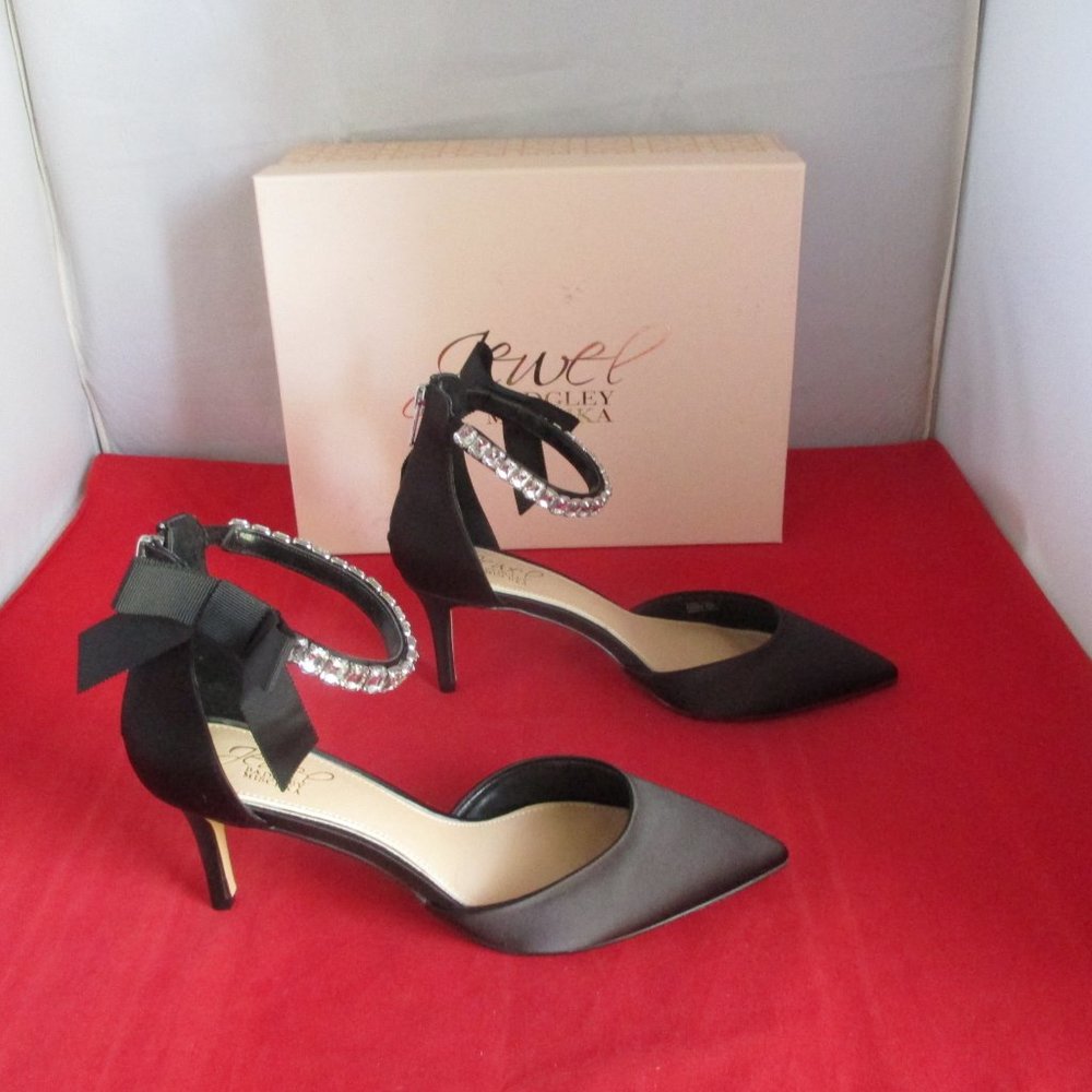 JEWEL BADGLEY MISCHKA Jaycee Evening Pump - US Size 7 1/2 - Black Satin - #822 - Picture 9 of 15